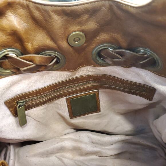 Kooba Hobo Bag Shoulder Carla Braided Tassels Brown Leather Drawstring Satchel - Picture 14 of 16